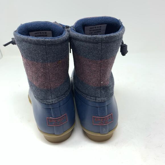 Sperry Saltwater Varsity Duck Winter Ankle Boot Blue Stripe Wool Blend Size 9 - Picture 6 of 8